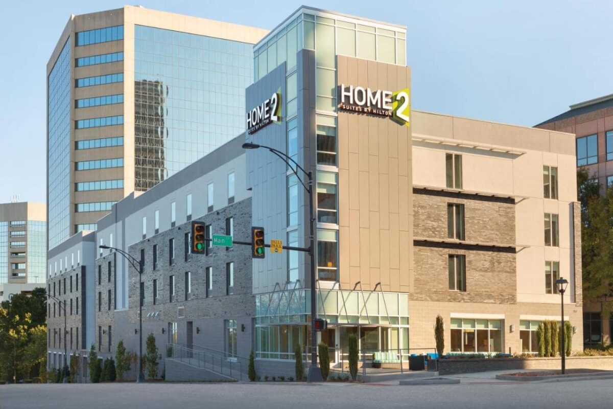 building of Home2 Suites pet-friendly hotel in Greenville SC