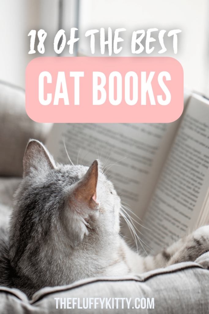 cat reading book with text overlay